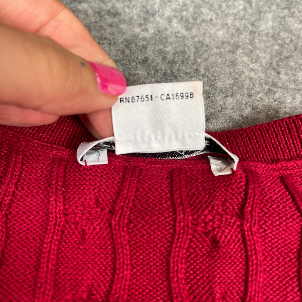 Lacoste Women's Red Cable Knit Crew Neck Sweater Large Classic - Picture 9 of 11